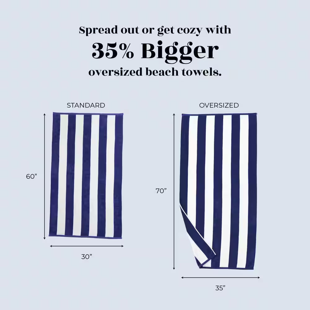 Navy Oversized 100% Cotton Cabana Beach and Pool Towels