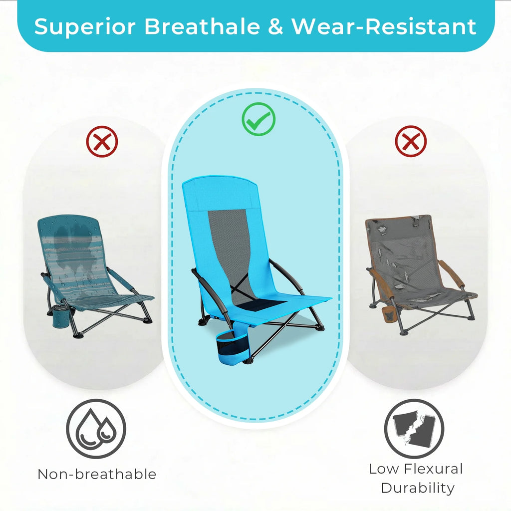 28.5″ 2Pcs Folding Beach Chairs W/ Carry Bag, Portable Low Beach Chair W/ Carry Bag & Cup Holder, Lightweight for Camping, Outdoor, Travel, 350LBS