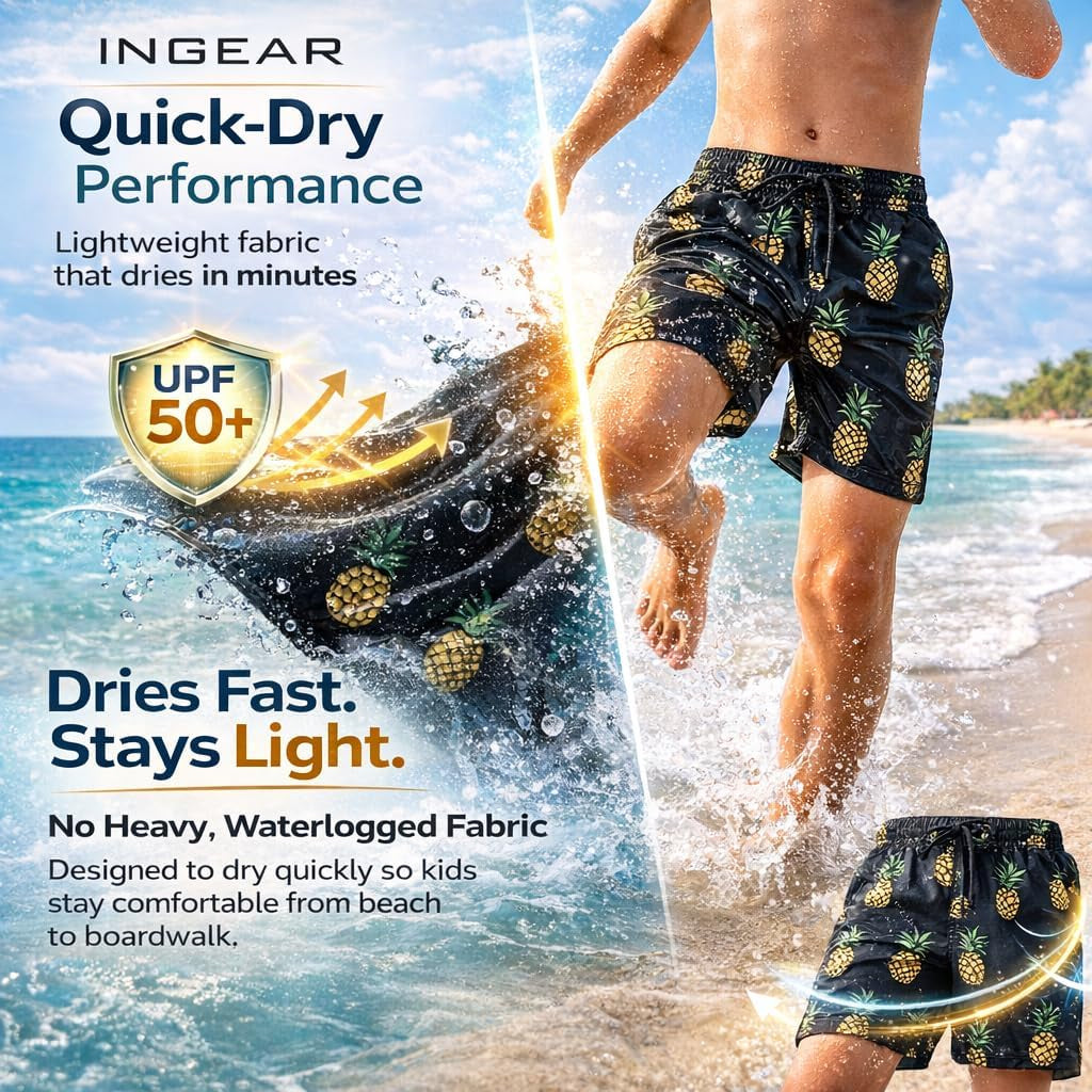 INGEAR Little Boys Quick Dry Beach Board Shorts Kids Swim Trunk Swimsuit Beach Shorts Swim Trunk for Boys