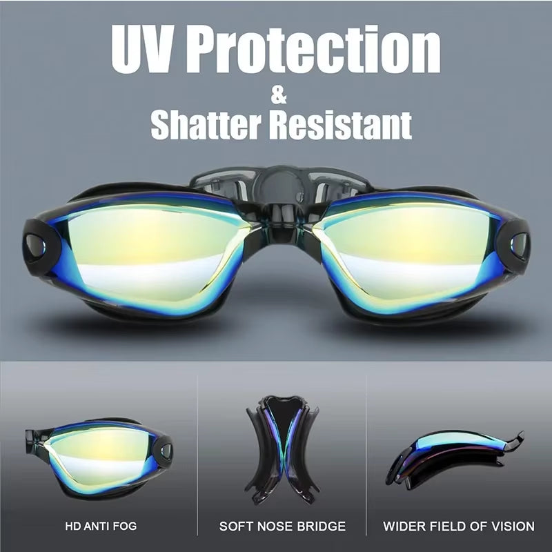 Swimming Goggles Adult Pool Glasses anti Fog Men Women UV Protection Optical Waterproof Swim Eyewear with Earplugs