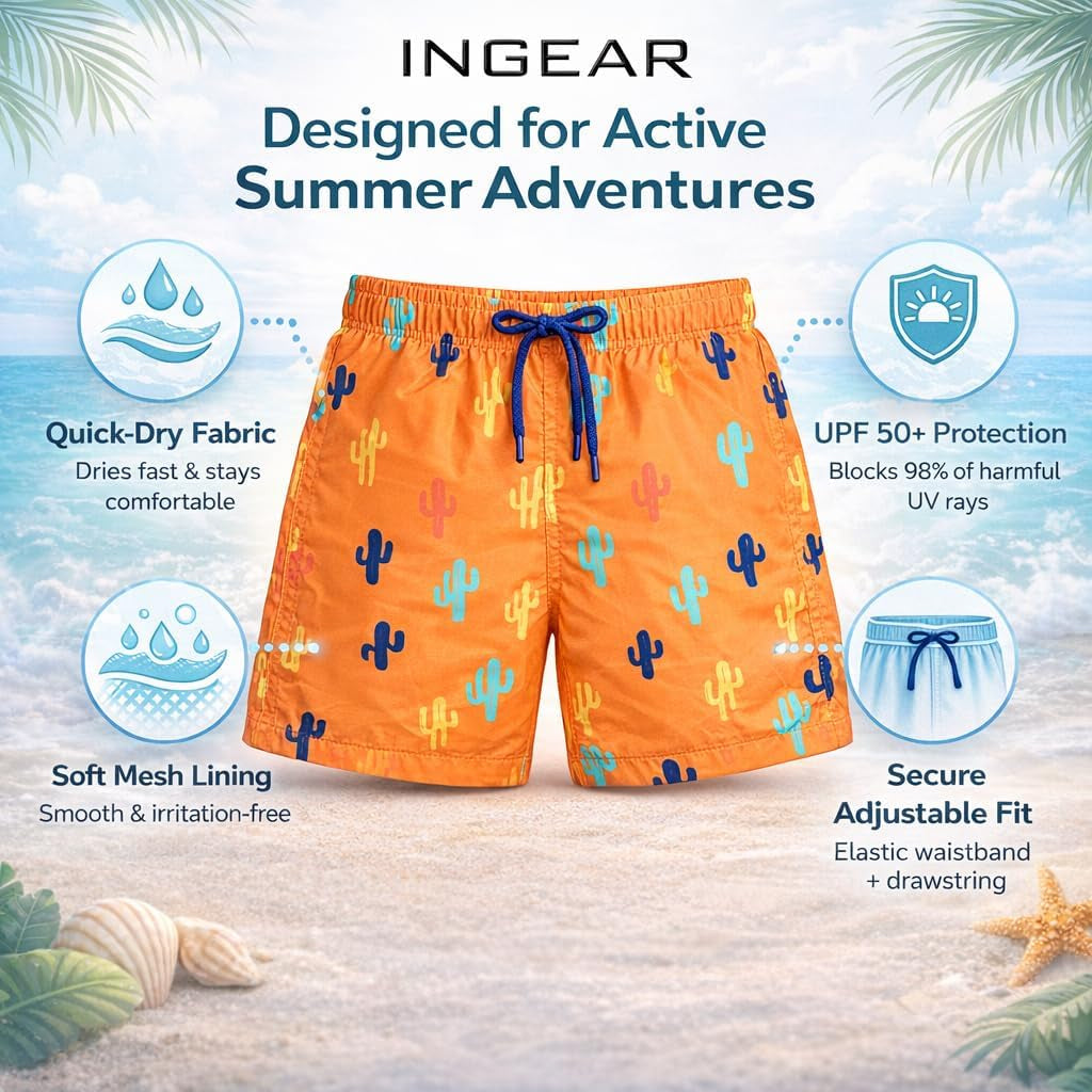 INGEAR Little Boys Quick Dry Beach Board Shorts Kids Swim Trunk Swimsuit Beach Shorts Swim Trunk for Boys